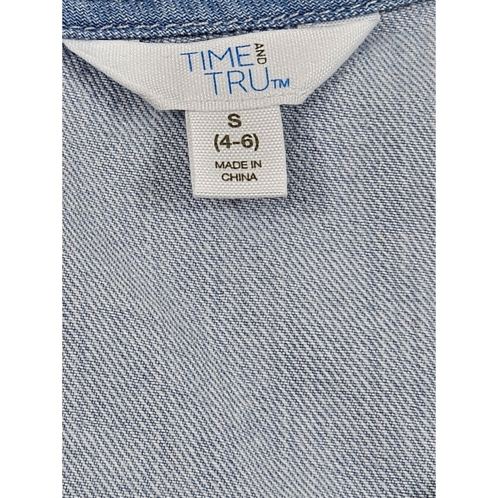 Time And Tru Denim Shift Mini Dress Womens S(4-6) Ladies Light Blue Sleeveless - Picture 3 of 9